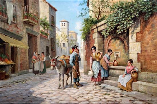 Trevor Haddon (1864-1941) Italian street scene with figures beside a spring 20 x 30in. unframed